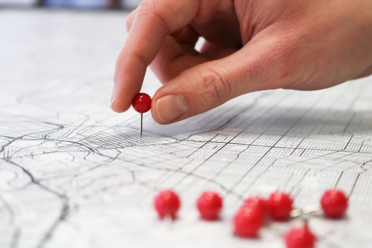 Local SEO location pin on city map